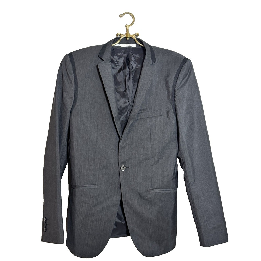ZARA MAN Gray Blazer Men's 40 2-Button Double Vent Sports‎ Coat Charcoal